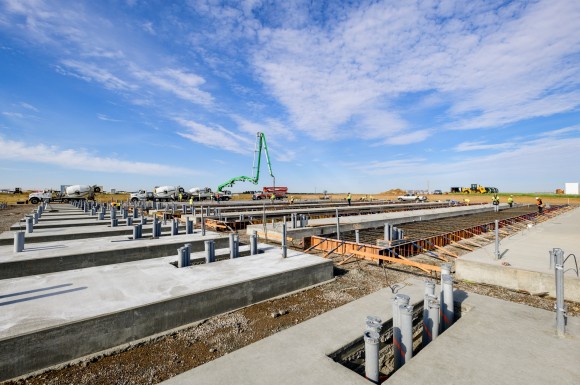 Concrete foundations for battery storage and concrete pump truck