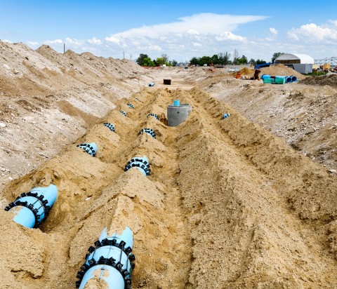blue pipes buried in the dirt