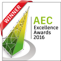 AEC Excellene Award logo AEC Excellene Award logo, green and yellow triangle with red banner and AEC text