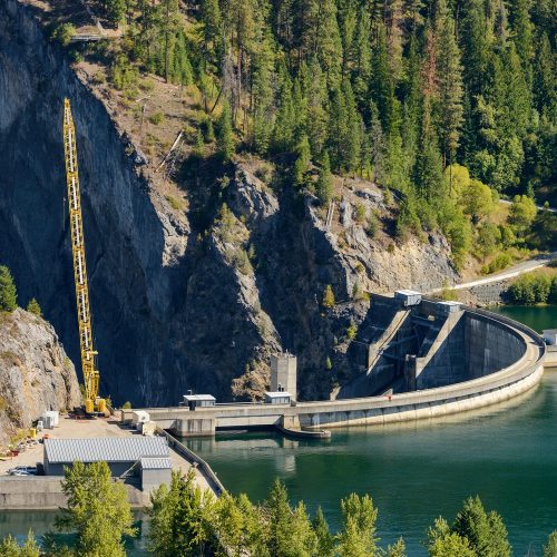boundary dam under construction with crane