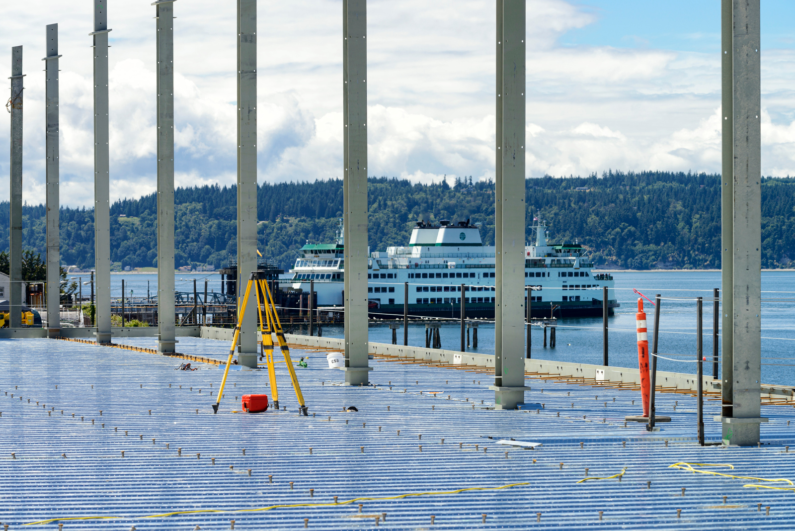 Mukilteo Ferry Terminal Project under construction with ferry in background